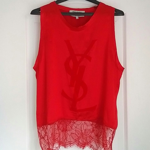 YSL - vintage silk lace velvet logo top - Picture 1 of 5